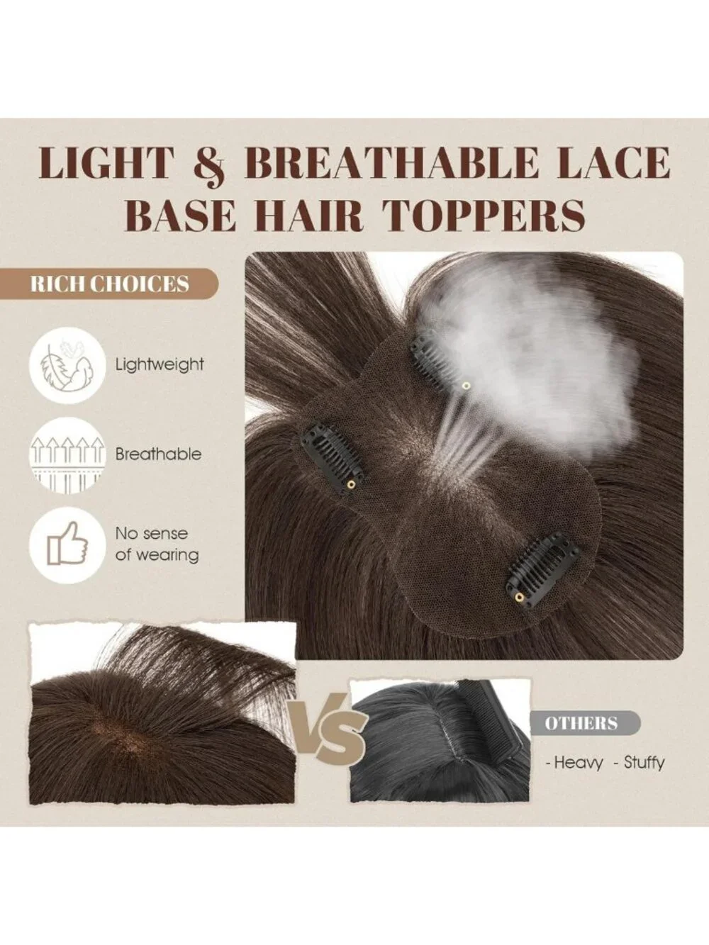360° 3D Human Hair Topper for Thinning Hair - Ultra Thin Clip-In Bangs, 12 Inch